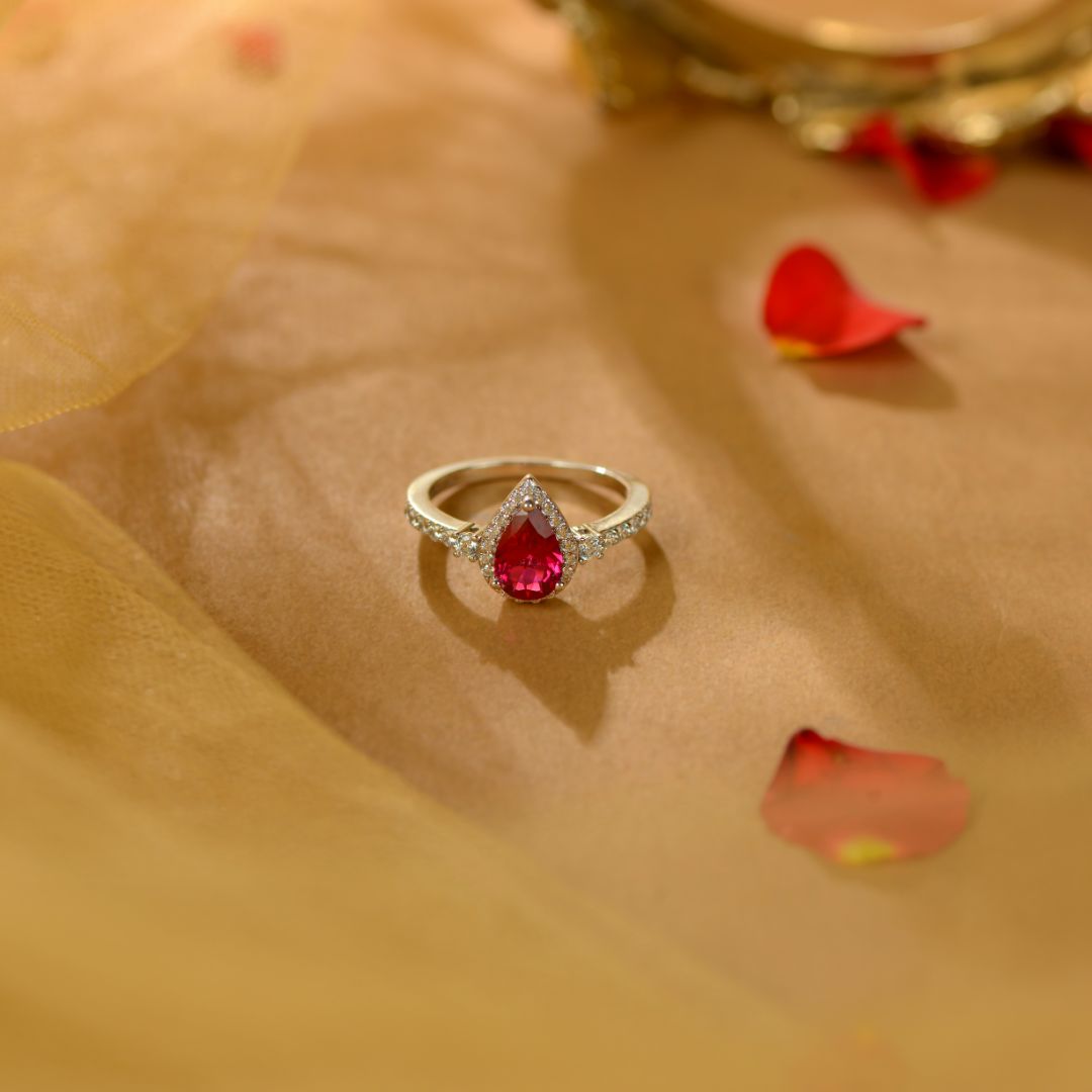 Ruby White Silver CZ Halo Ring
