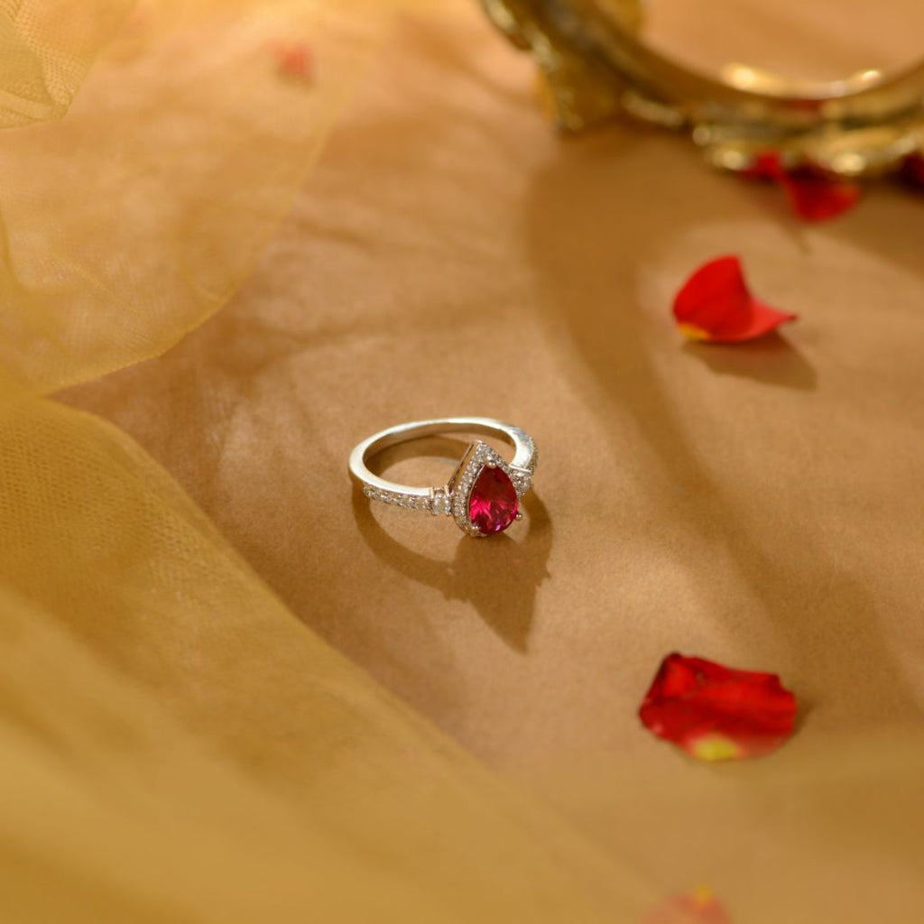 Ruby White Silver CZ Halo Ring