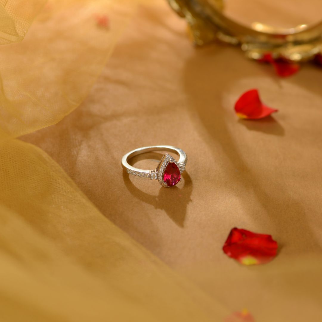 Ruby White Silver CZ Halo Ring