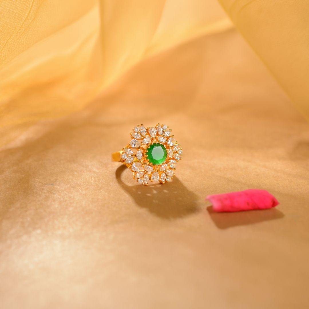 925 Sterling Silver Emerald Halo Ring