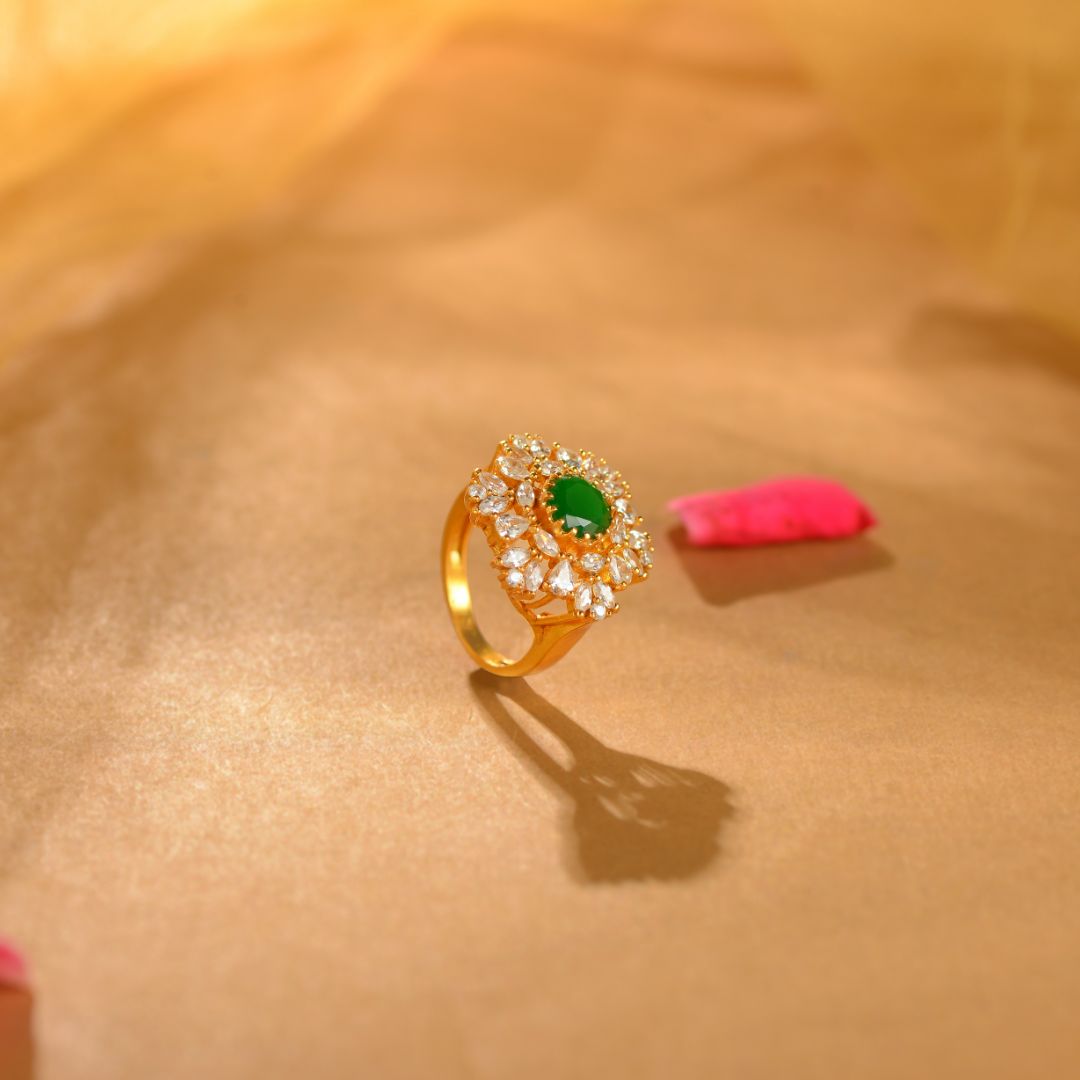 925 Sterling Silver Emerald Halo Ring