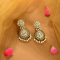 925 Sterling Silver Emerald Kundan Pearl Drop Earrings