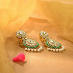 925 Sterling Silver Emerald Kundan Pearl Drop Earrings