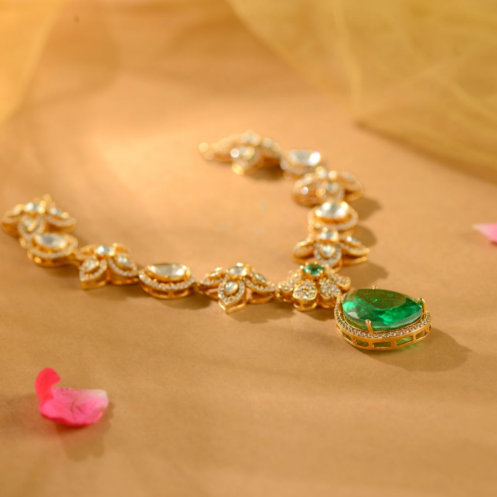 925 Sterling Silver Royal Emerald Drop Necklace
