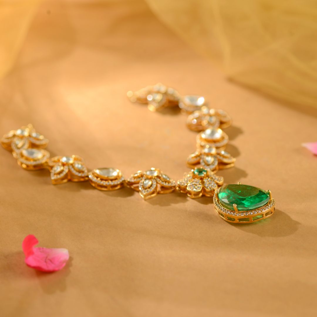 925 Sterling Silver Royal Emerald Drop Necklace