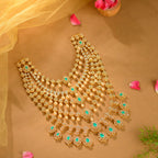 925 Sterling Silver American Diamond Layered Necklace with Pearl Drops