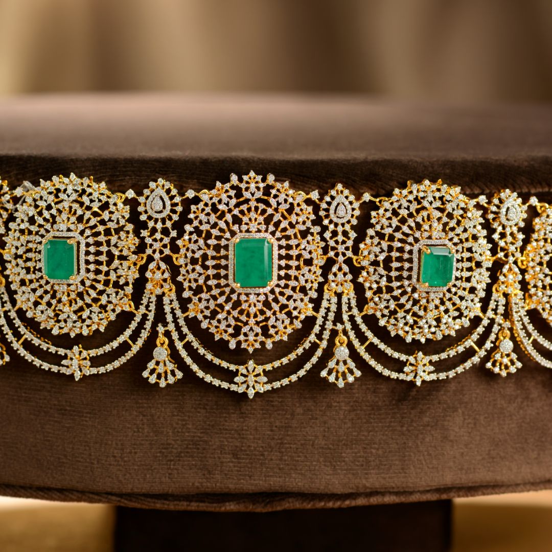 925 Sterling Silver Regal Emerald American Diamond Vaddanam
