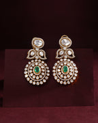 Empress Leaf-Motif Polki Style Silver Drop Earrings