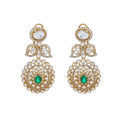 Empress Leaf-Motif Polki Style Silver Drop Earrings