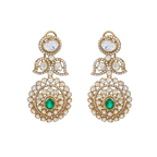 Empress Leaf-Motif Polki Style Silver Drop Earrings