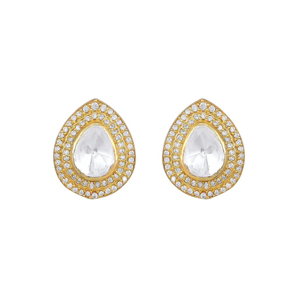 Majestic Pear-Cut Polki Style 92.5 Silver Studs