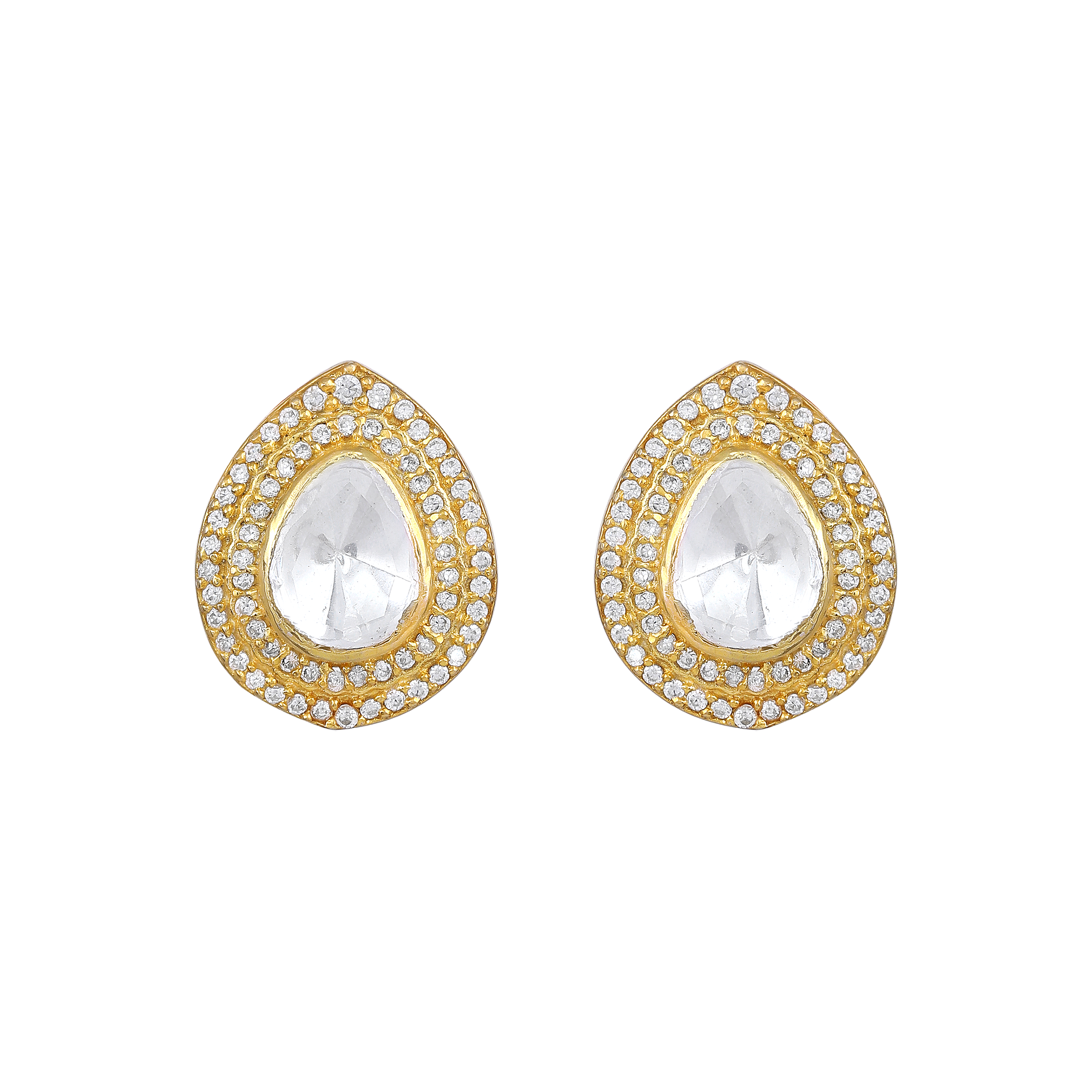 Majestic Pear-Cut Polki Style 92.5 Silver Studs