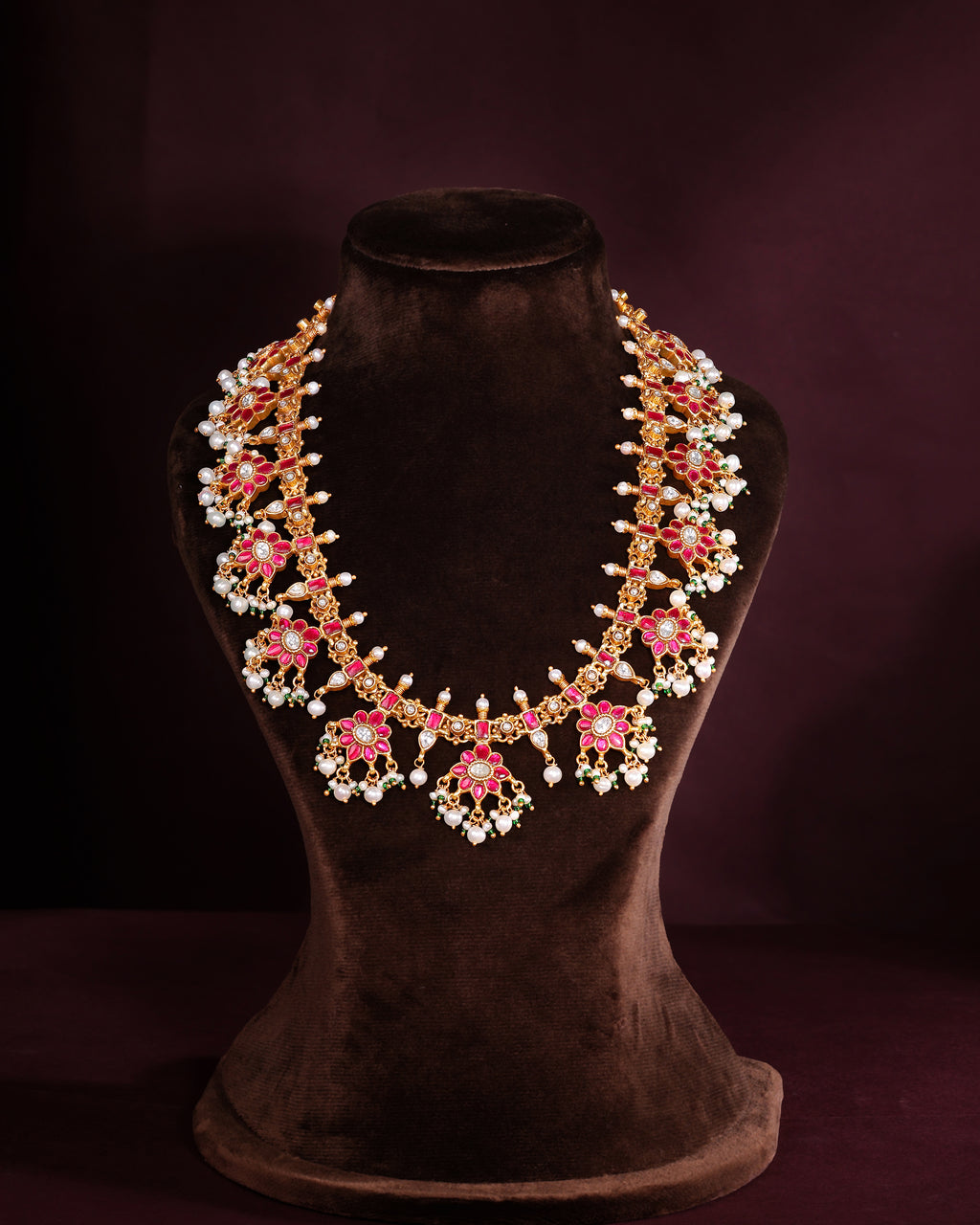 Silver Red Stone Floral Haram