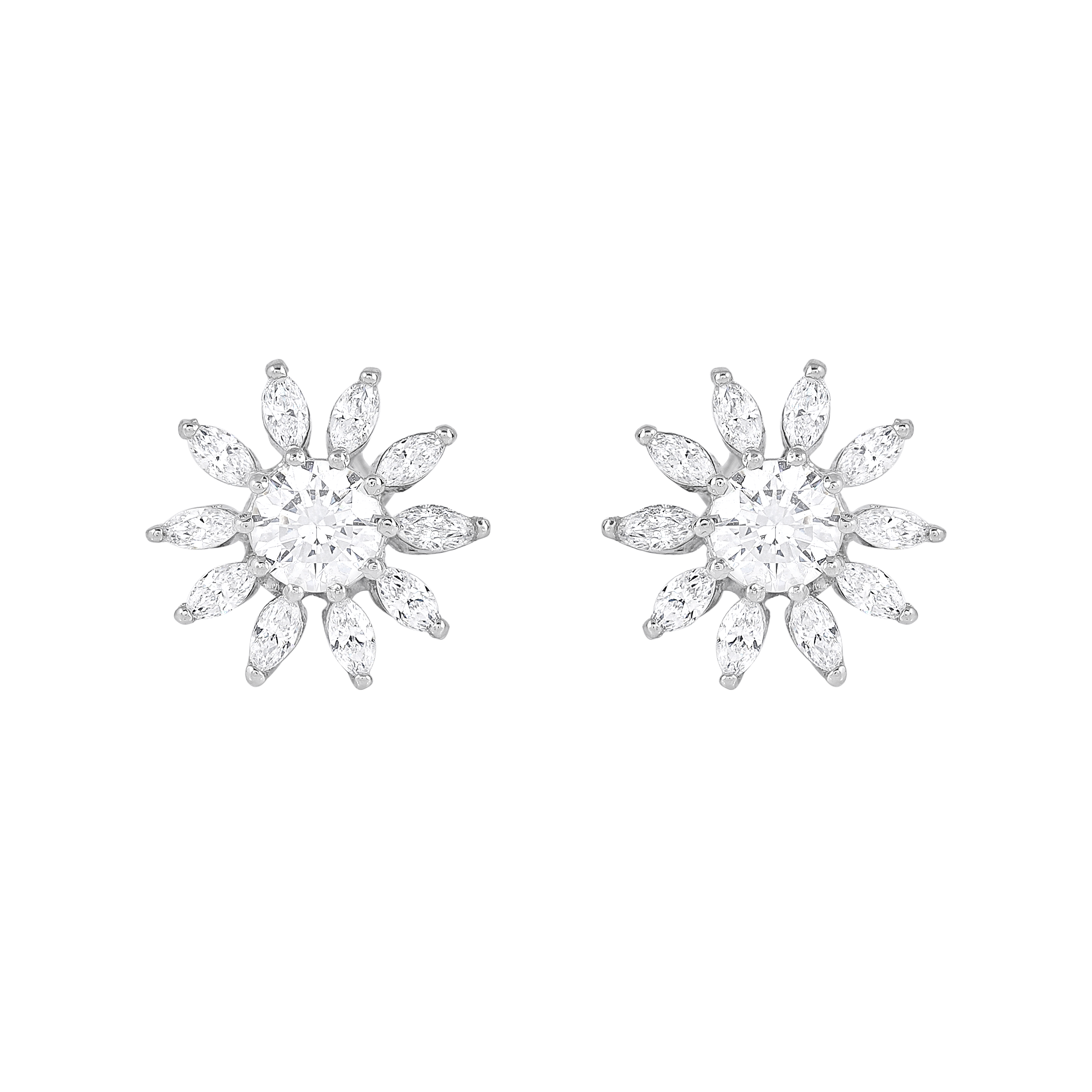 Stellar Sunburst CZ Stud Earrings in Silver