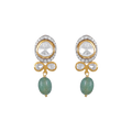 Polki-Style Silver CZ Halo Earrings with Green Droplets