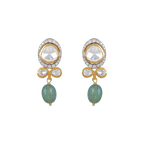 Polki-Style Silver CZ Halo Earrings with Green Droplets