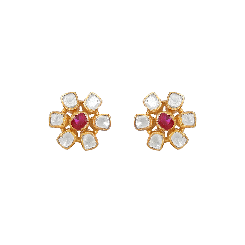 Floral Polki-Style Silver Studs