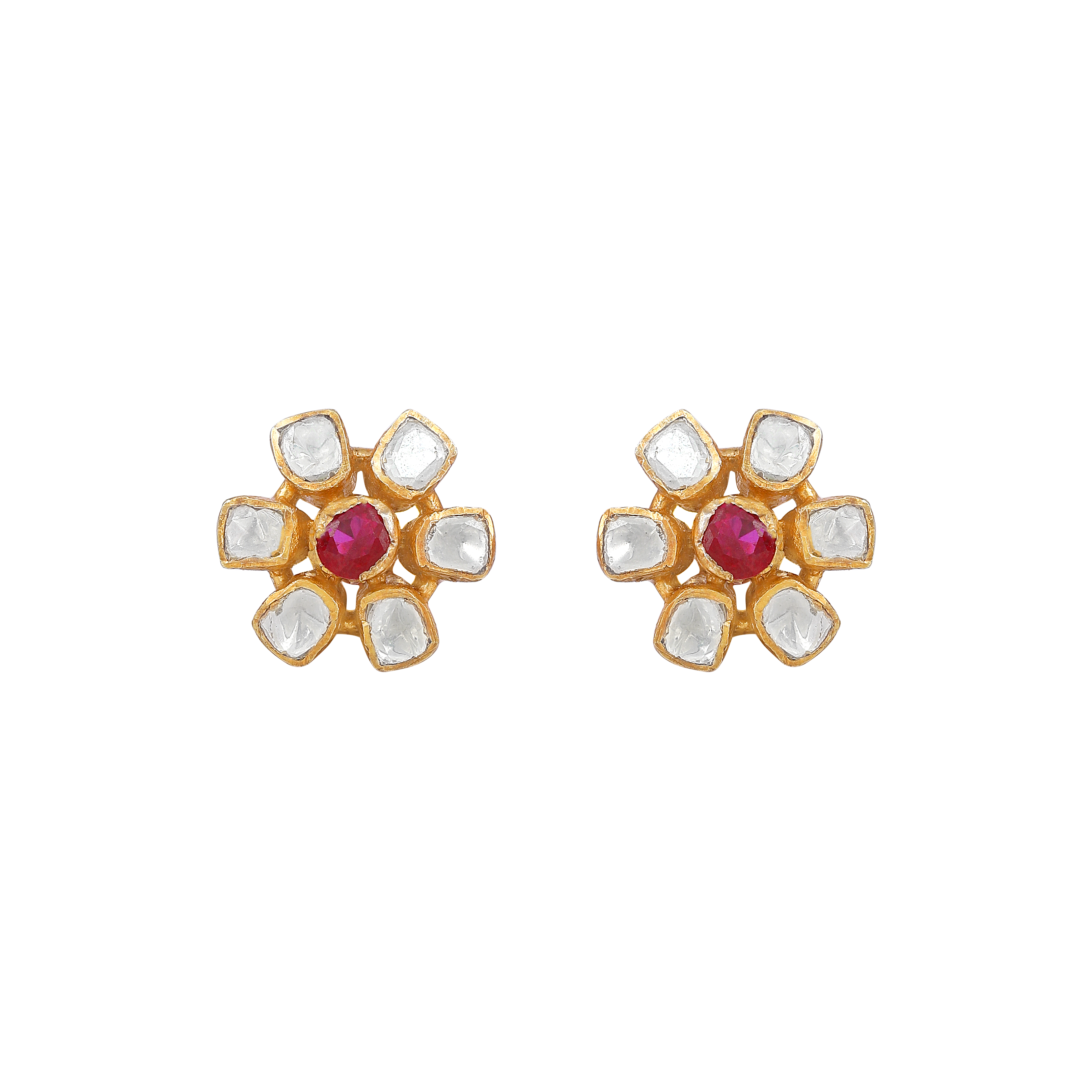 Floral Polki-Style Silver Studs