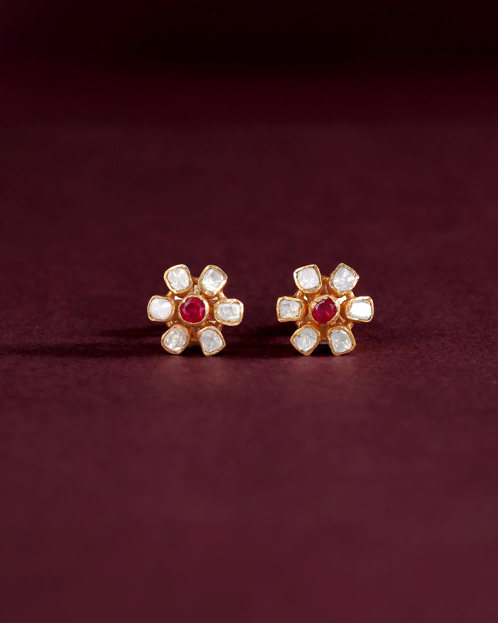 Floral Polki-Style Silver Studs