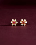 Floral Polki-Style Silver Studs