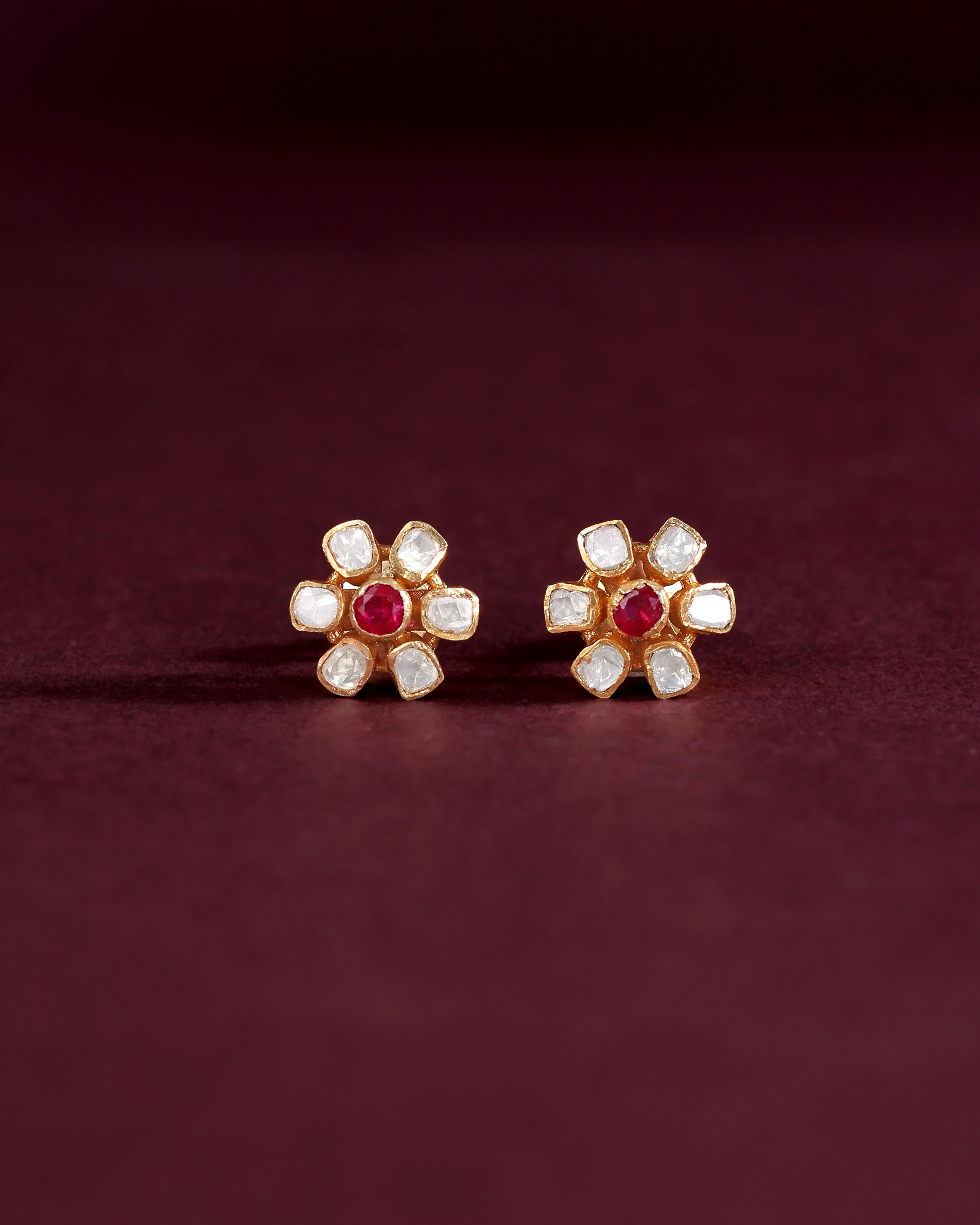 Floral Polki-Style Silver Studs