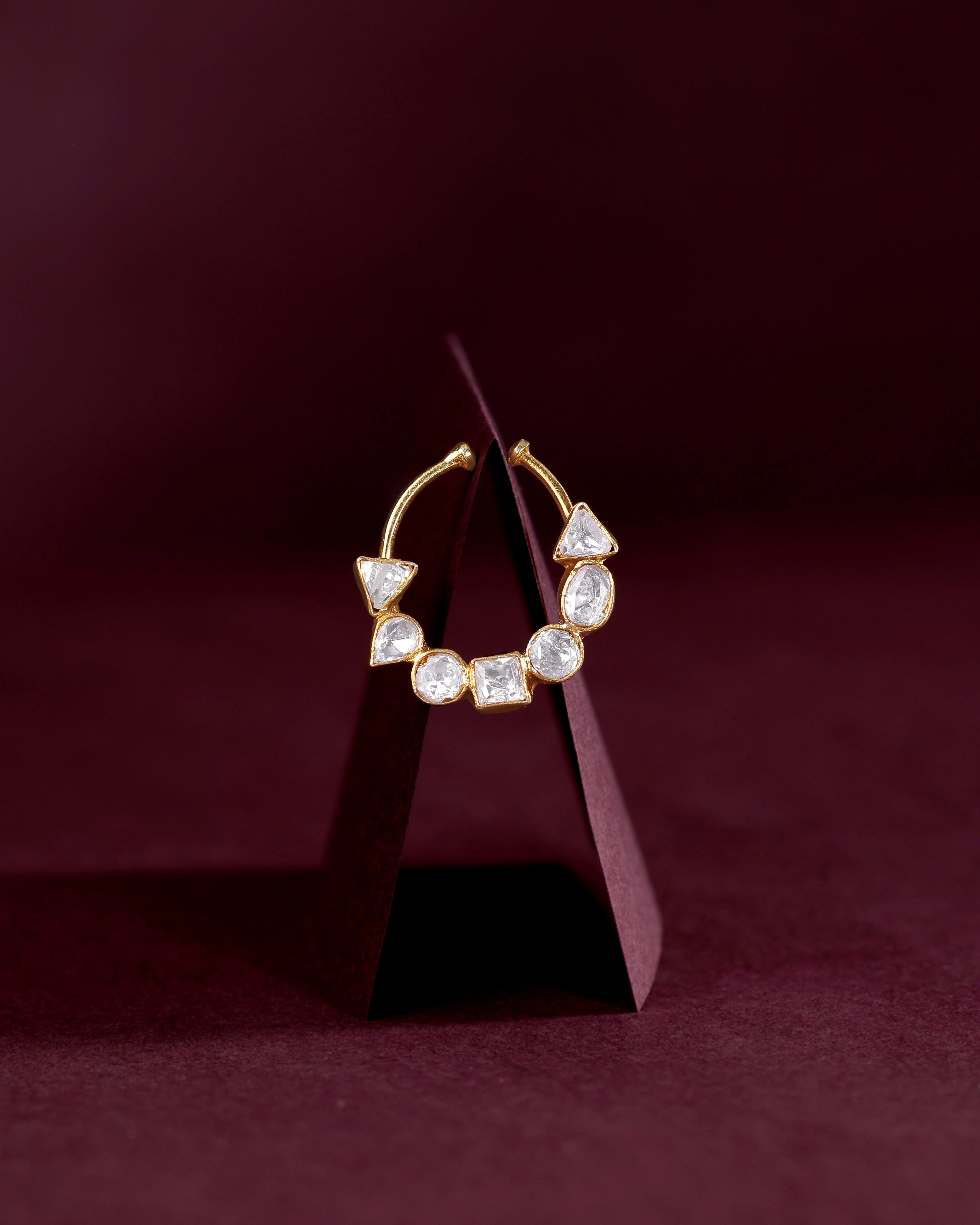 Silver Polki-Style CZ Nose Ring