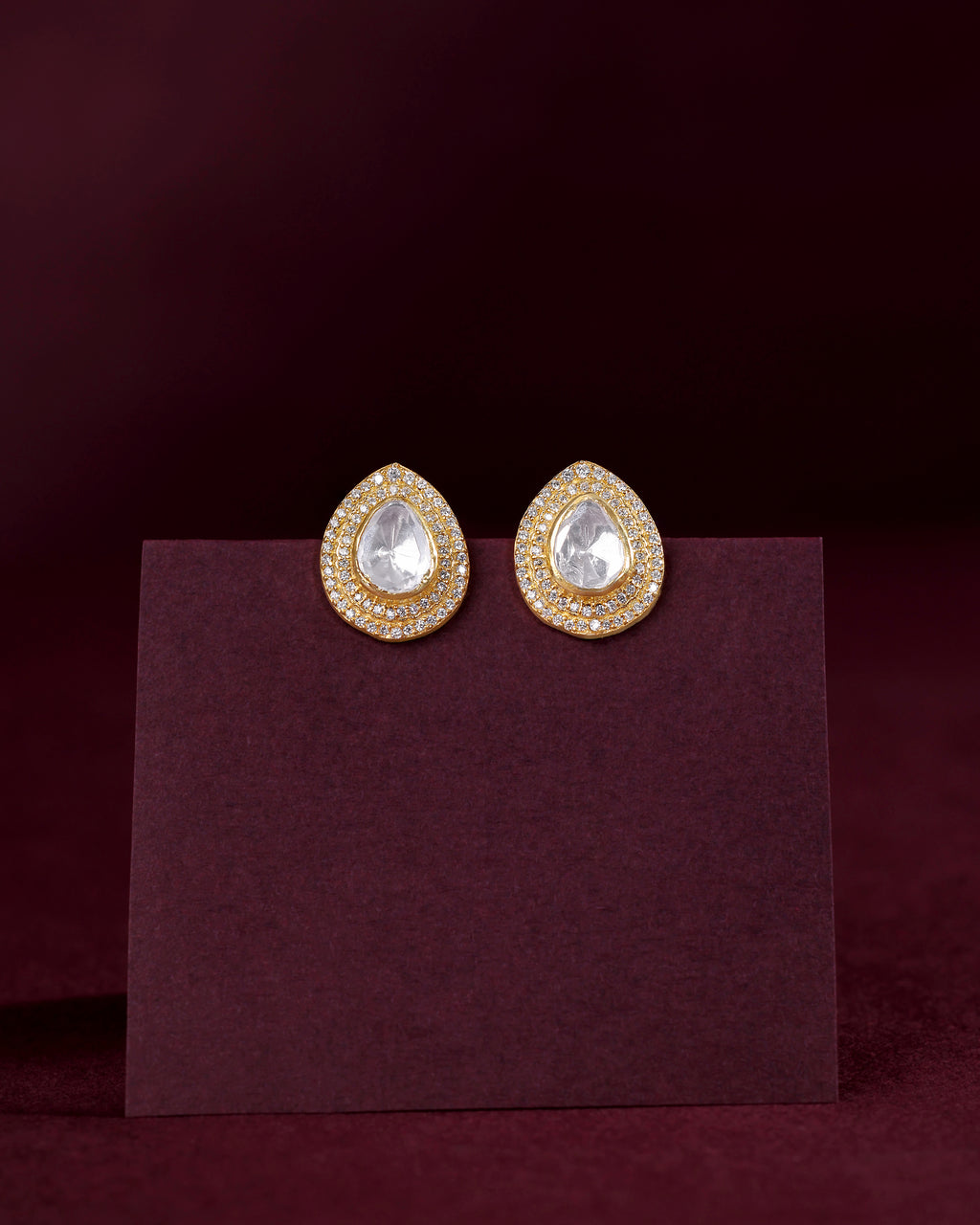 Majestic Pear-Cut Polki Style 92.5 Silver Studs