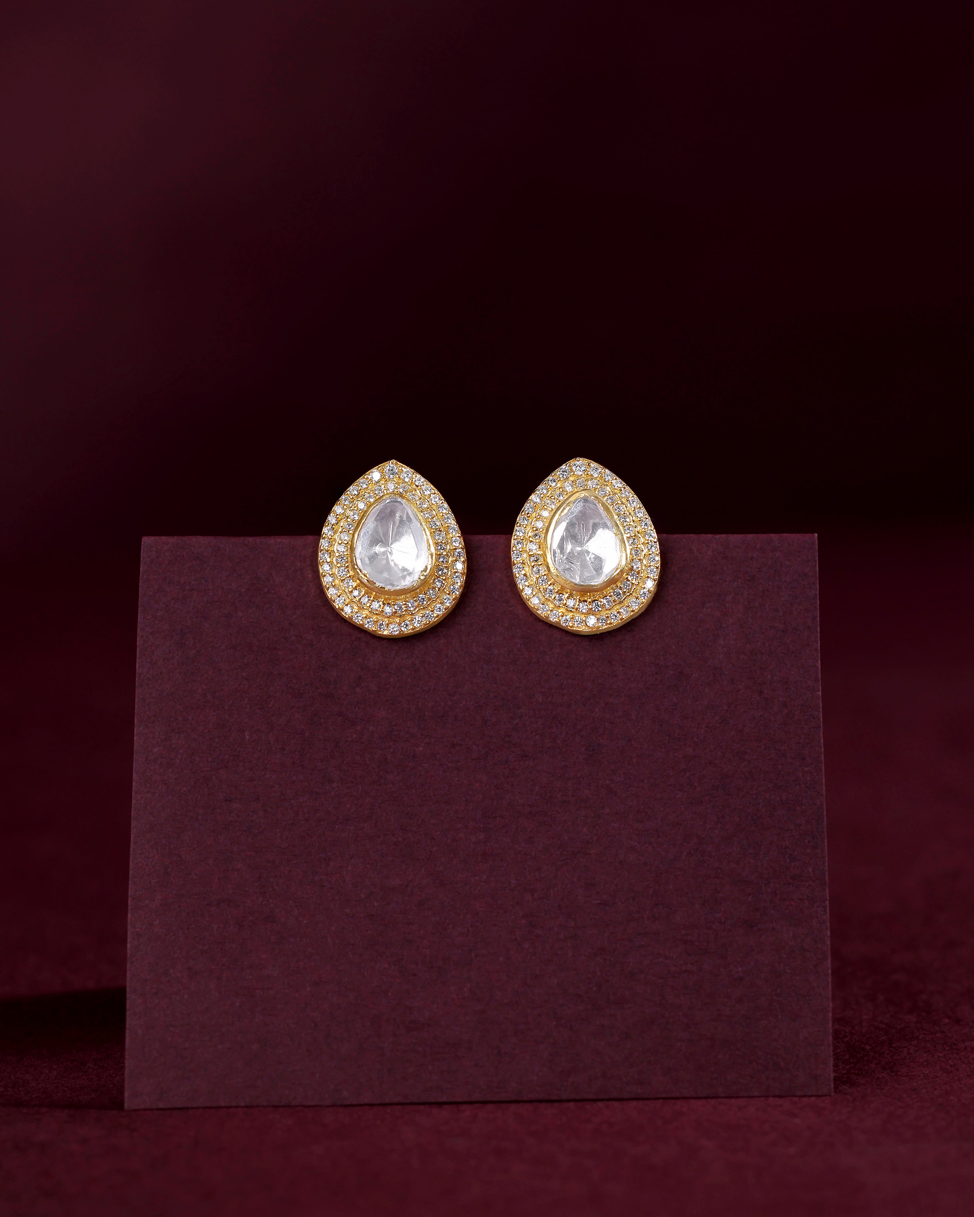 Majestic Pear-Cut Polki Style 92.5 Silver Studs
