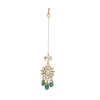 Silver Maang Tikka with Pearls and Green Beads