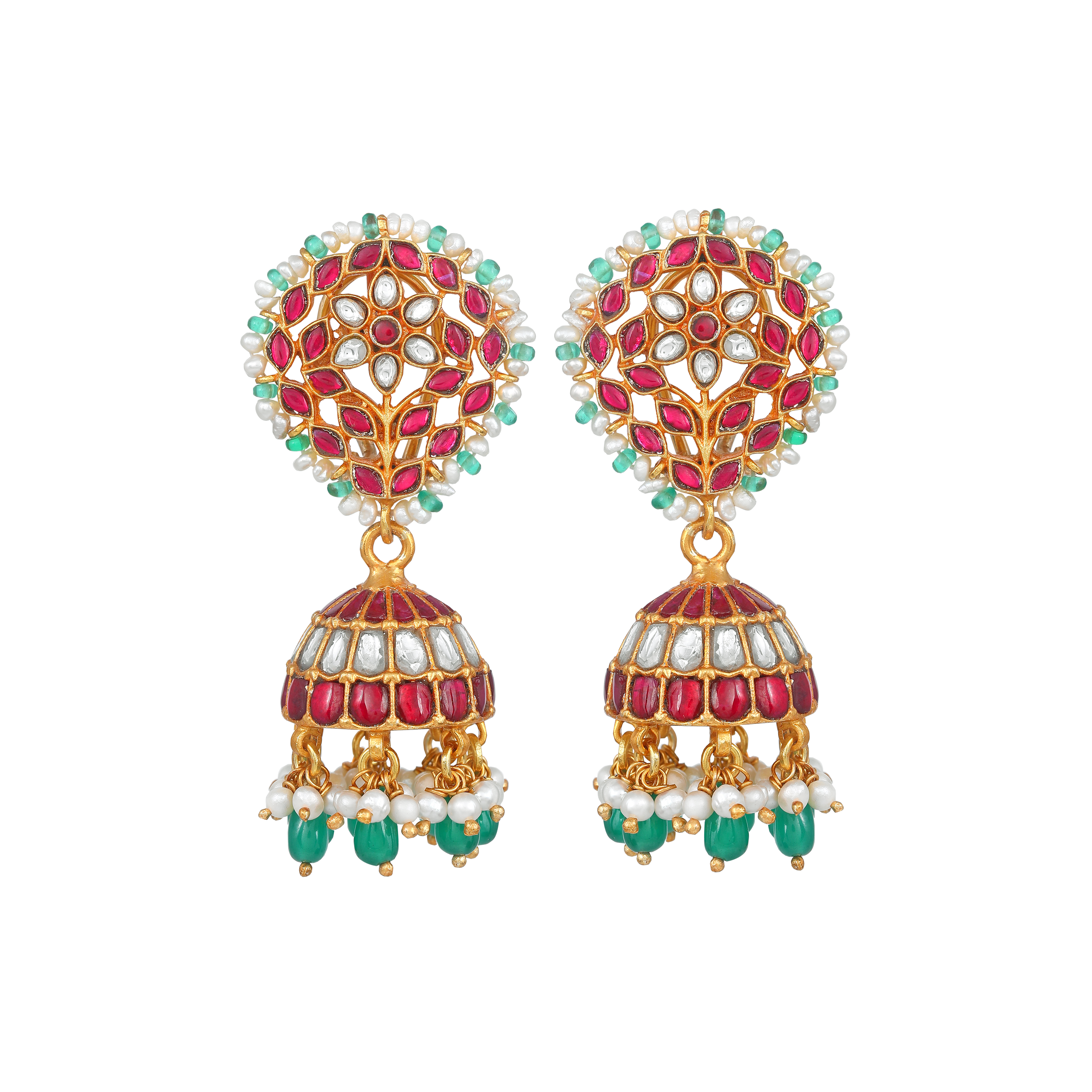 Vibrant Floral Kemp-Style 92.5 Silver Jhumkas