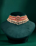 Royal Floral Kundan Pattern Choker in Silver