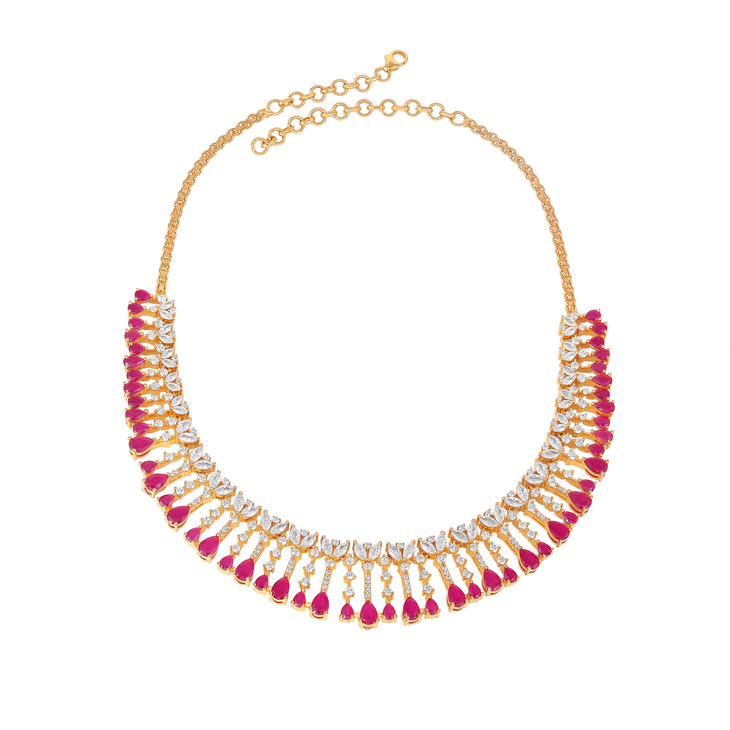 Radiant Flora Pink Stone Choker Set in Silver