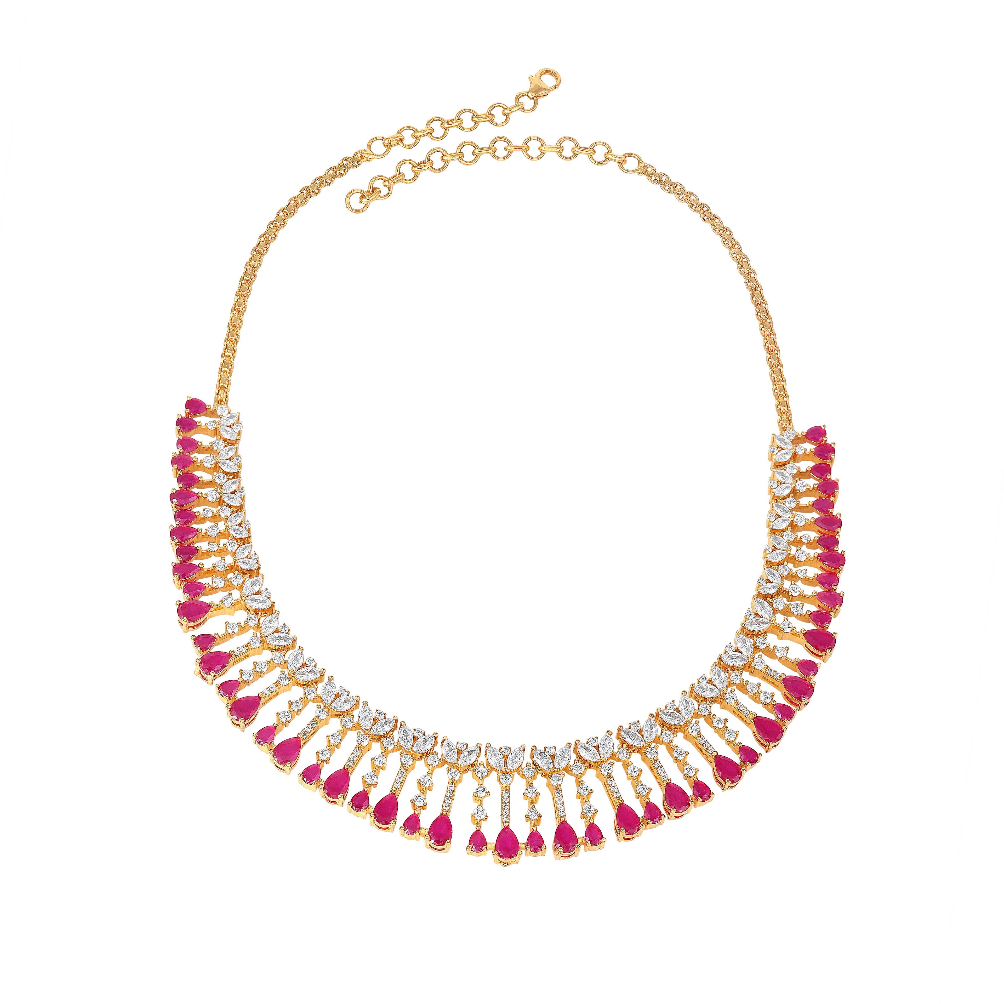 Radiant Flora Pink Stone Choker Set in Silver