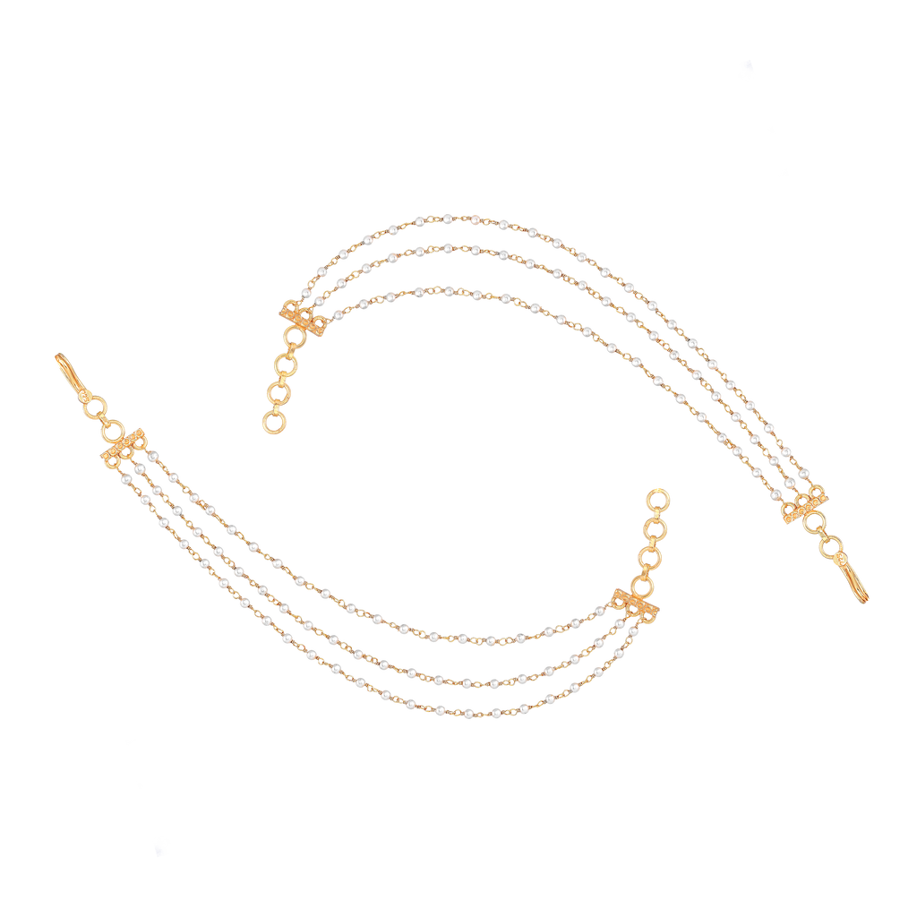 Three-Layered Pearl Silver Ear Chains
