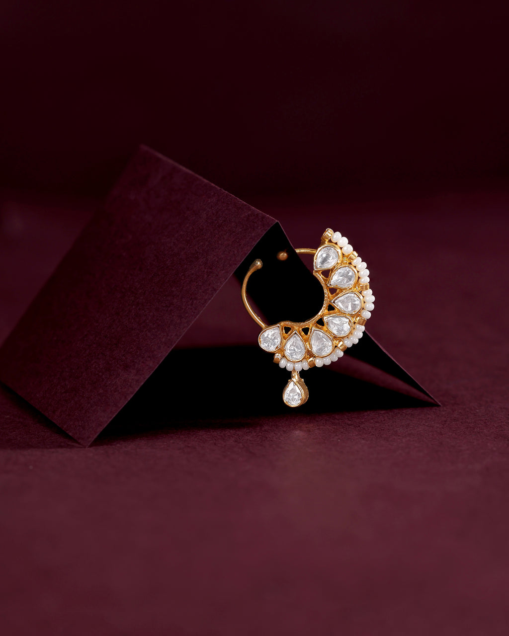 Aurora Bezel-Set CZ Silver Nose Pin with Pearl Accents