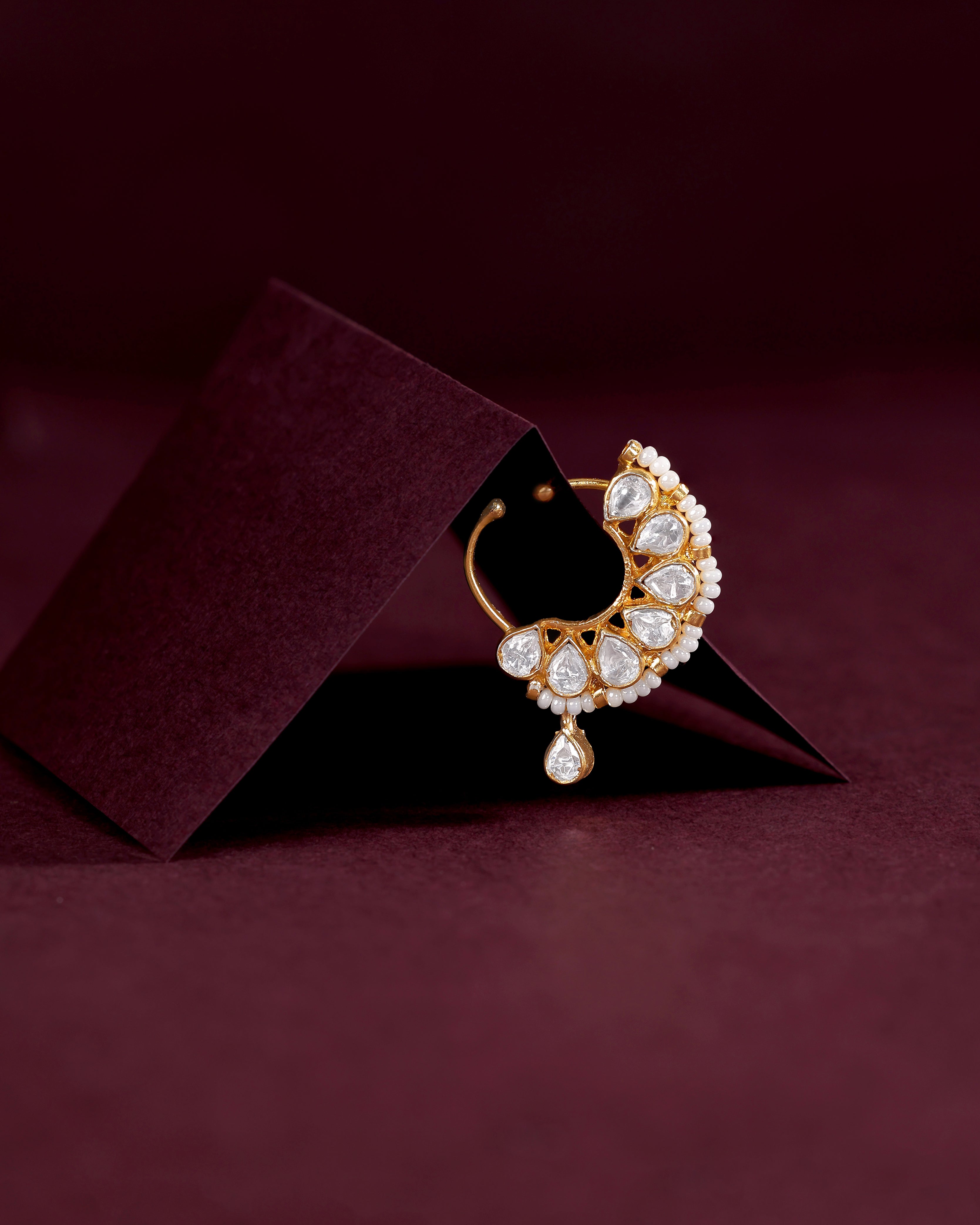 Aurora Bezel-Set CZ Silver Nose Pin with Pearl Accents