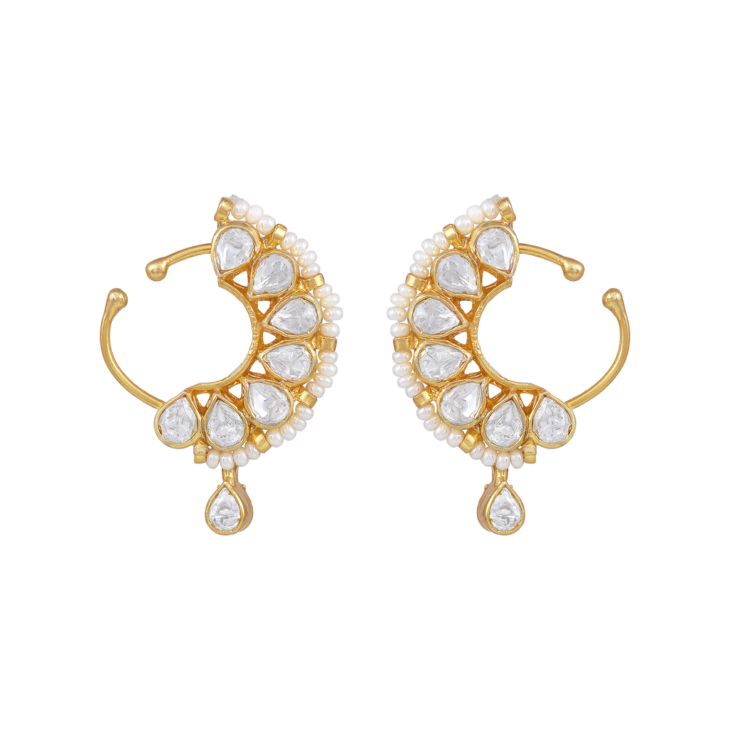 Aurora Bezel-Set CZ Silver Nose Pin with Pearl Accents