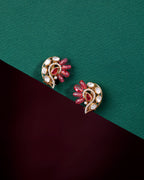 Silver Peacock Stud Earrings in Pink Stone