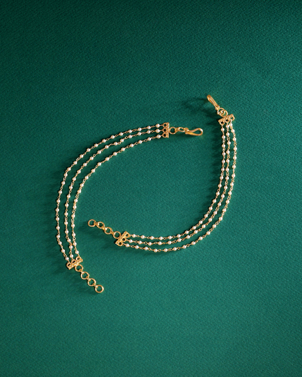 Three-Layered Pearl Silver Ear Chains