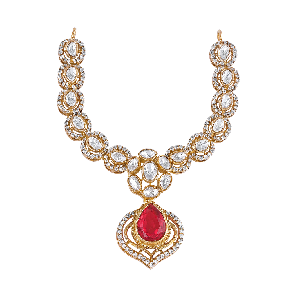 Pink Ruby Stone Pear Necklace in 92.5 Silver