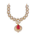 Pink Ruby Stone Pear Necklace in 92.5 Silver