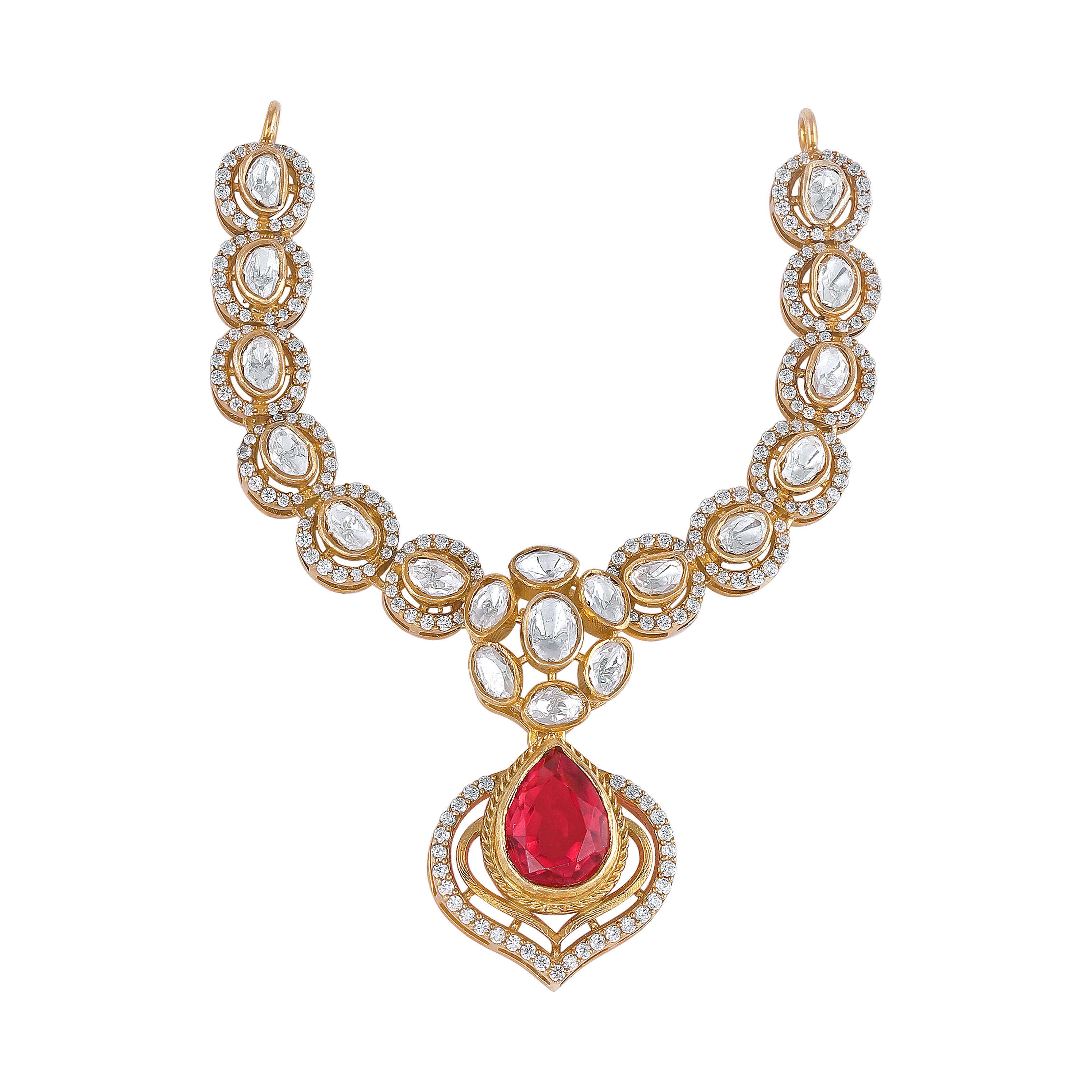 Pink Ruby Stone Pear Necklace in 92.5 Silver