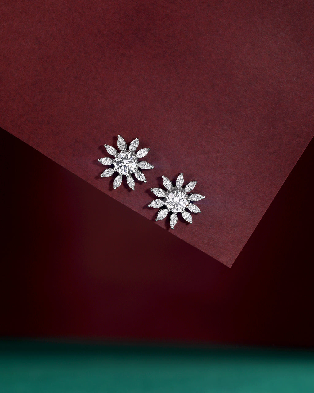 Stellar Sunburst CZ Stud Earrings in Silver