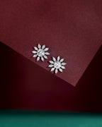 Stellar Sunburst CZ Stud Earrings in Silver
