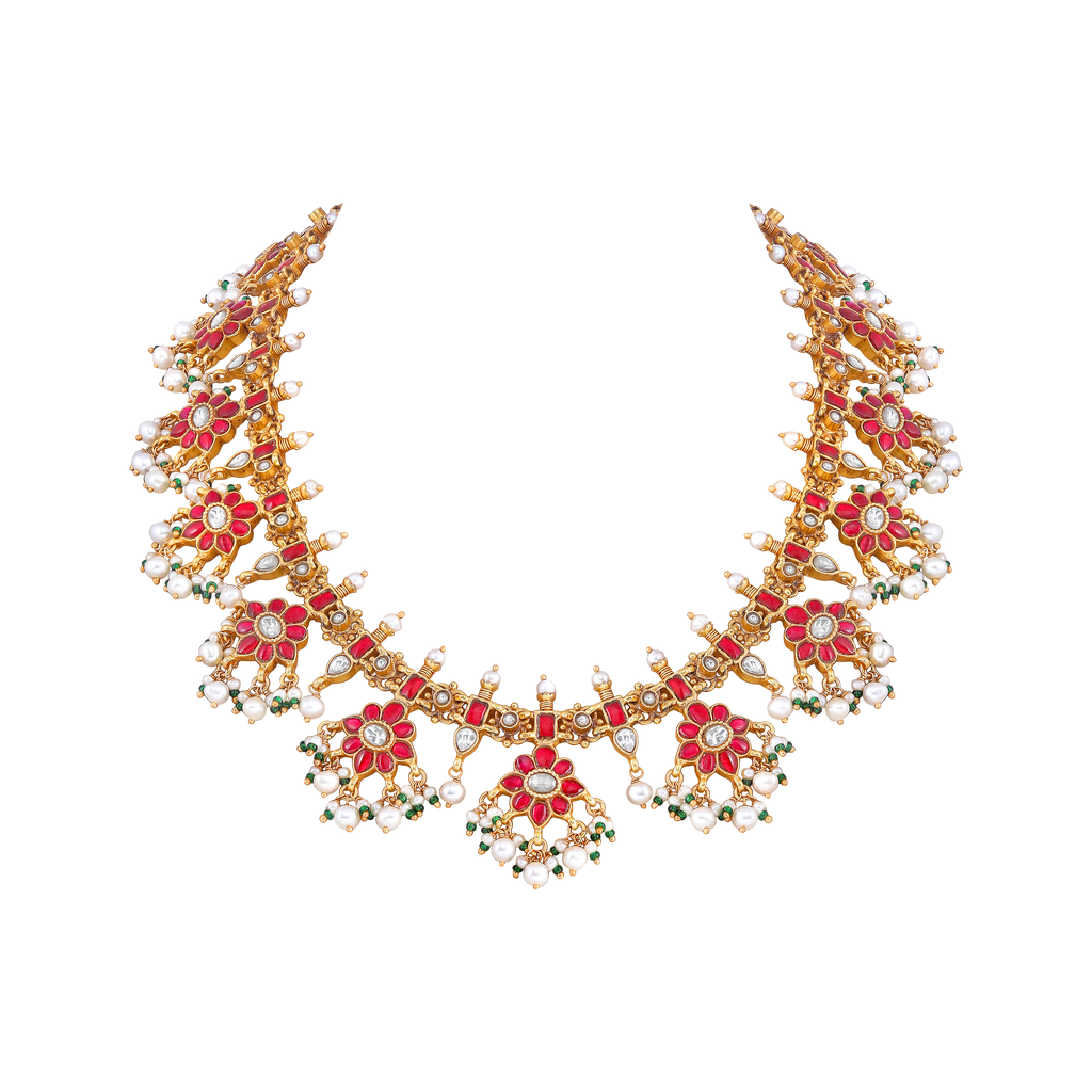 Silver Red Stone Floral Haram