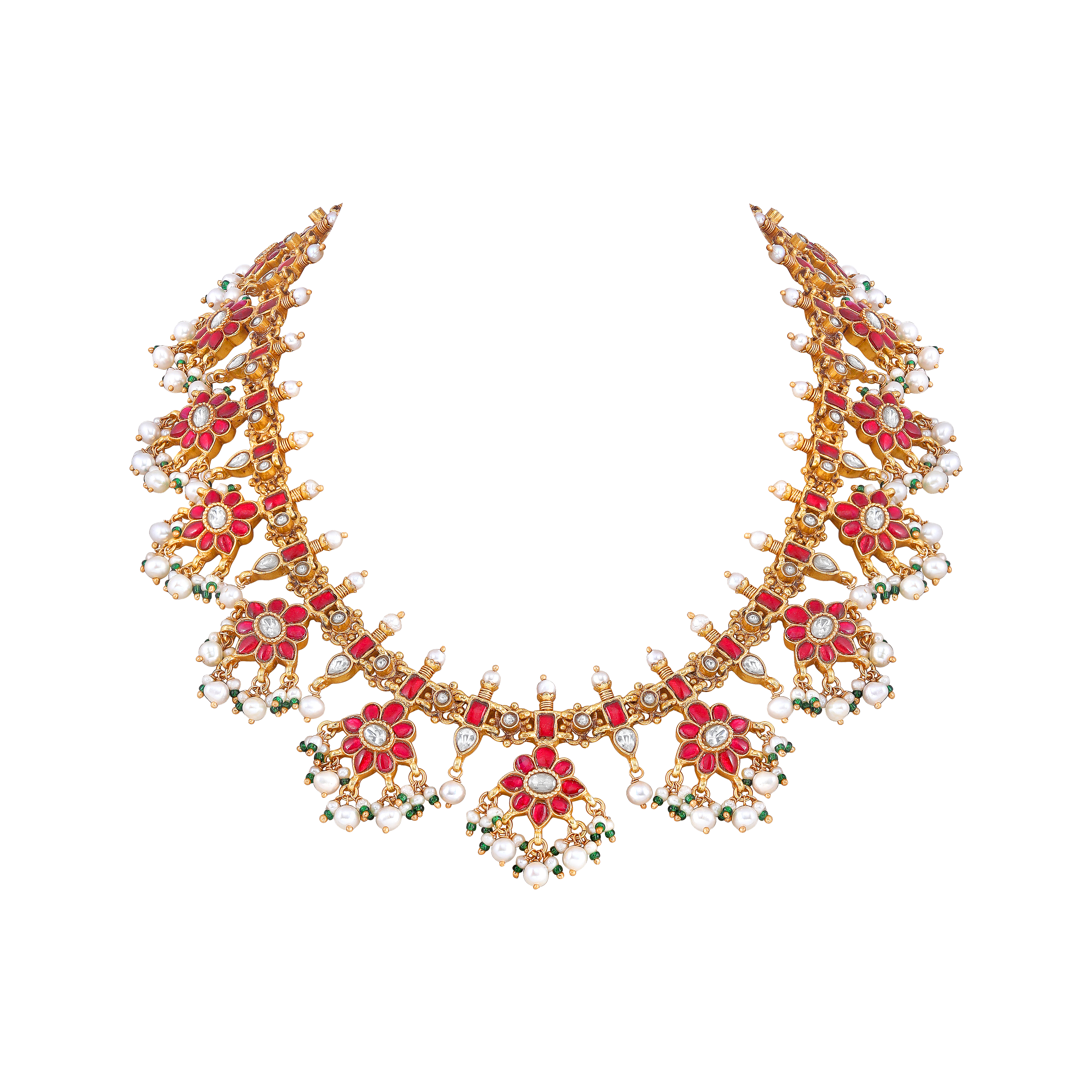 Silver Red Stone Floral Haram