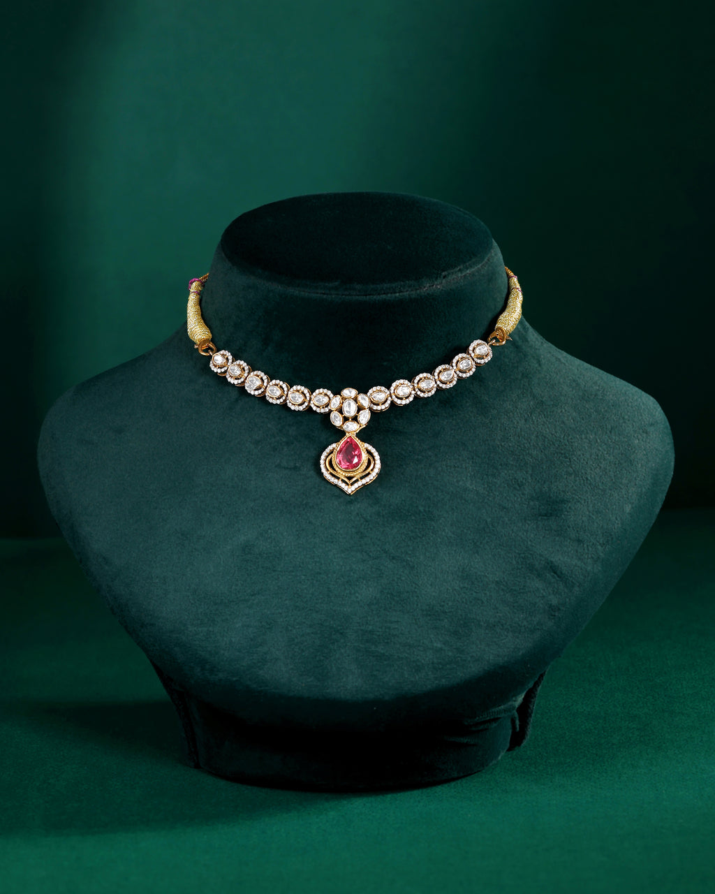 Pink Ruby Stone Pear Necklace in 92.5 Silver