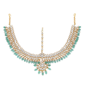 Silver Green Bead Mathapatti with CZ Stones