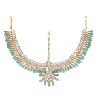 Silver Green Bead Mathapatti with CZ Stones