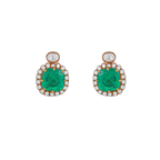 Regal Green Stone CZ Halo Studs in Silver